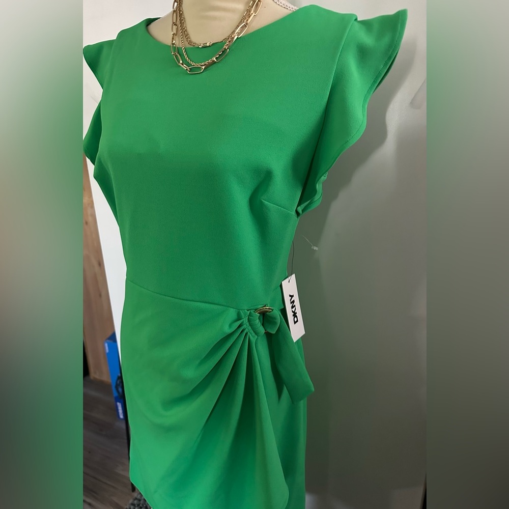 DKNY Bright Green Midi Dress with Ruffle Detail - Picture 6 of 9